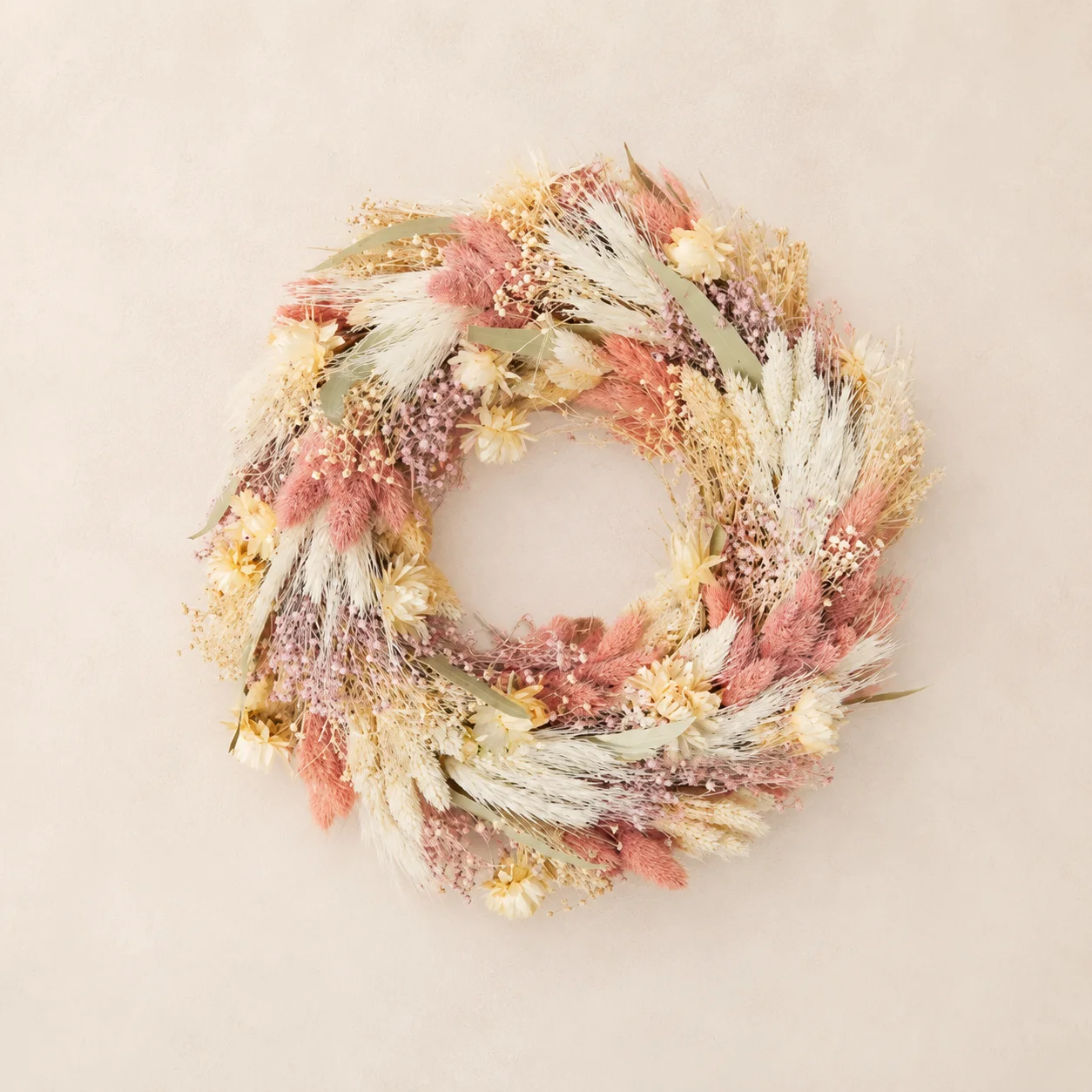 Couronne fleurs séchées rose poudré