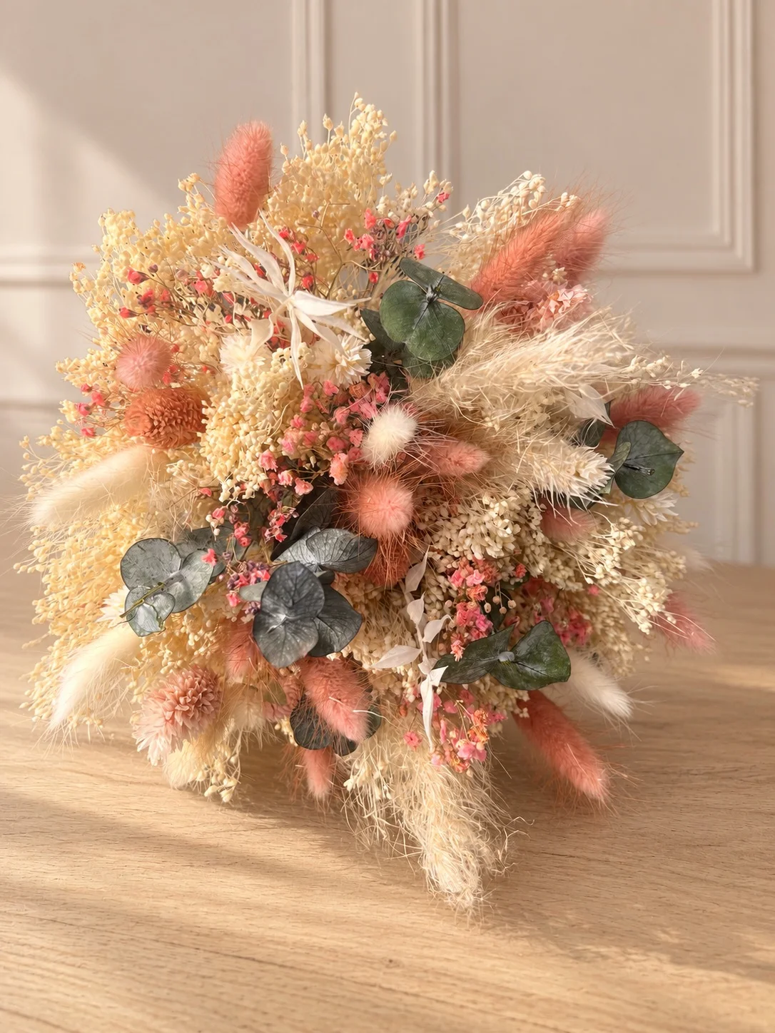 Bouquet de Fleurs Séchées Augustine Tons Poudrés & Pêche